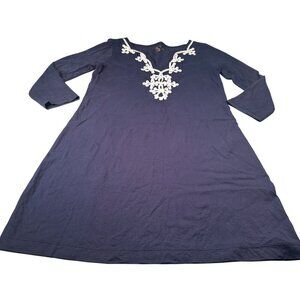 Lilly Pulitzer Marina Mini Tunic Dress Women V Neck Pima Cotton White Trim